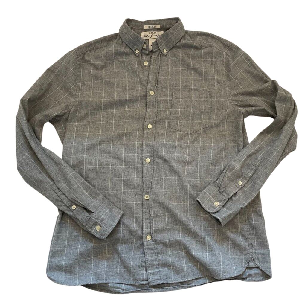 H&M LOGG Lightweight Flannel Gray & White Check/Windowpane Button Down Shirt, M
